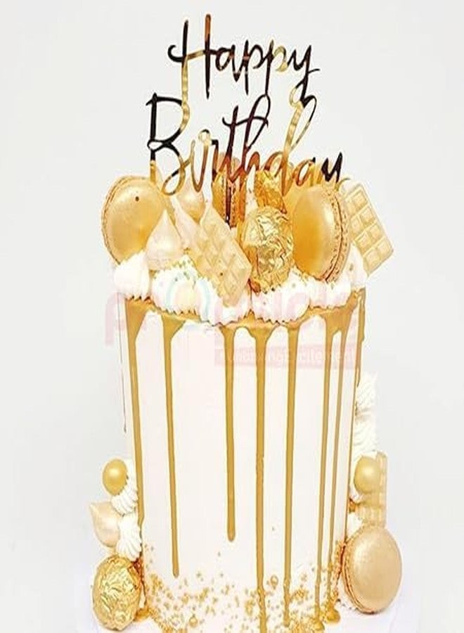 BRIJBAZAAR happy birthday ballons Happy Birthday Acrylic Cake Topper Pack of 1 Gold Cake Decoration Golden - Image 3